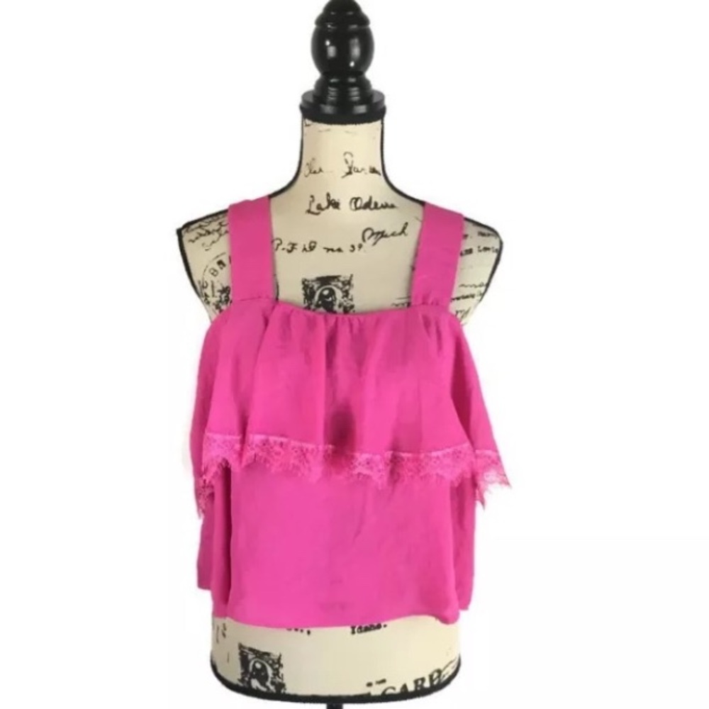CAD Large Shirt Pink Lace Trim Sleeveles
